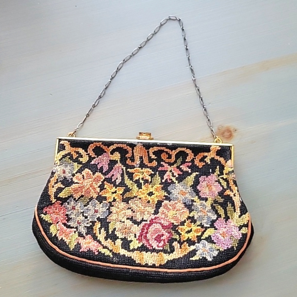 Vintage Floral Tapestry Evening Bag